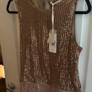 Grace Karin Gold Sequin Fringe Top